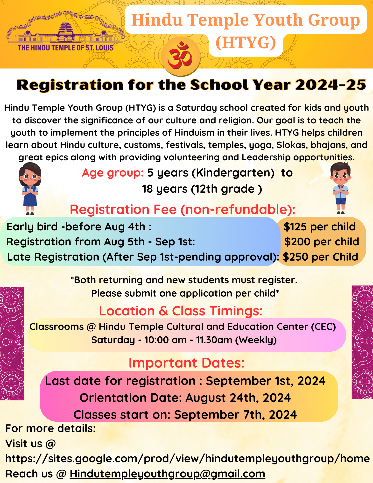 Hindu Temple Youth Group Registration 2024-25